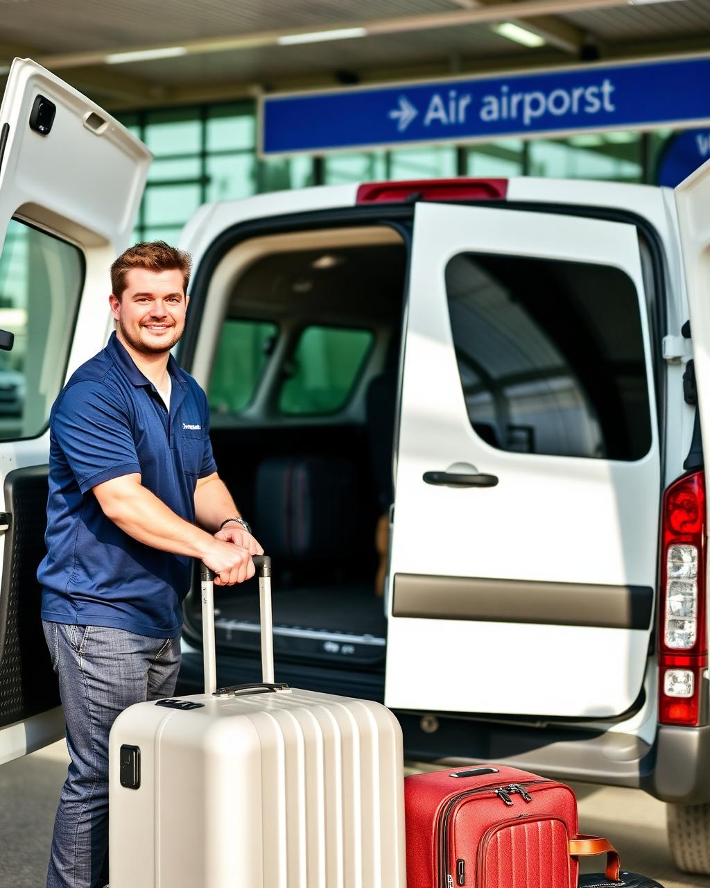 Driver loading suitcases into a van at Dublin Airport